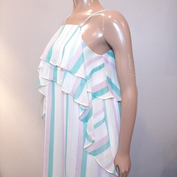 NEW BCBGeneration Tiered Ruffle Dress Womens Size Small Multi Striped Sleeveless - Picture 6 of 16
